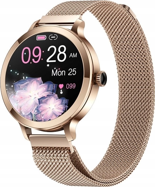 Smartwatch Damski Veltori VT340-1 Złota Bransoleta + Różowy Pasek Silikonowy
