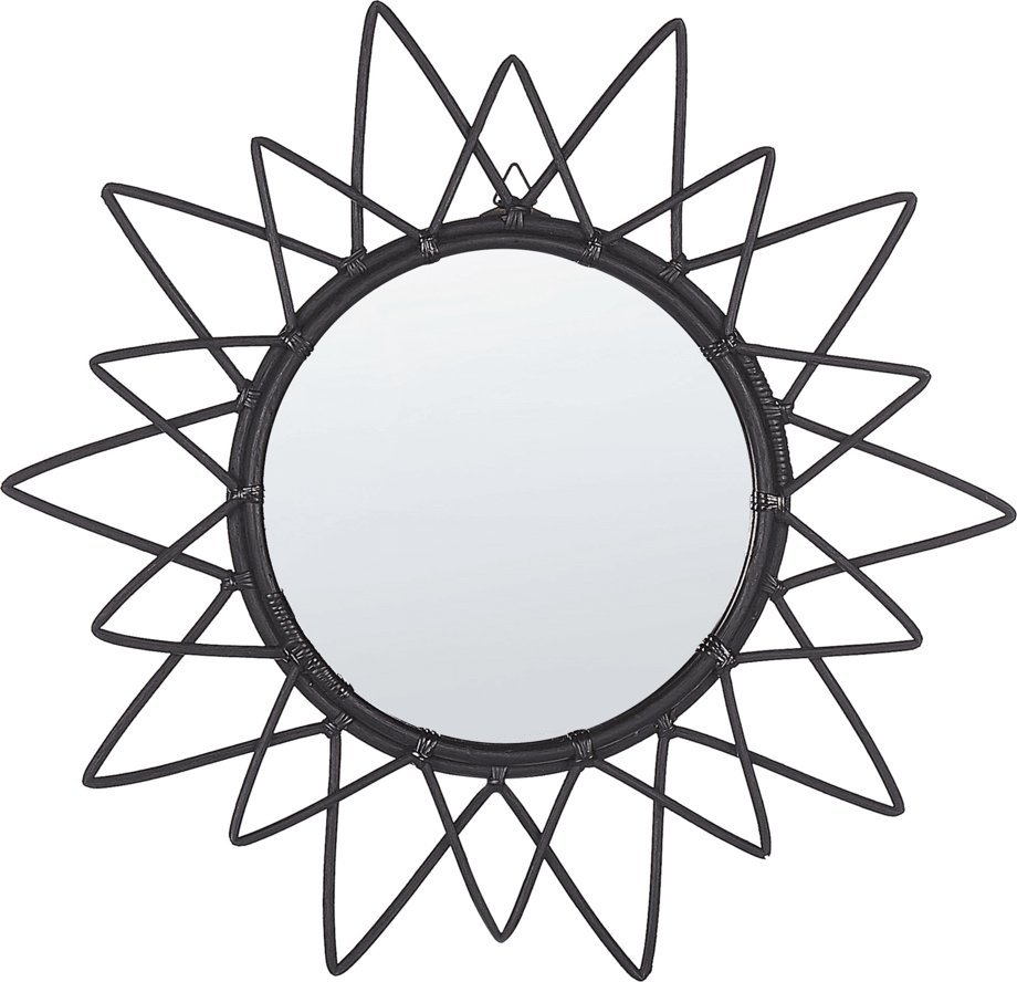 Beliani Rattanowe okrągłe lustro ścienne słońce 61 cm czarne AROEK