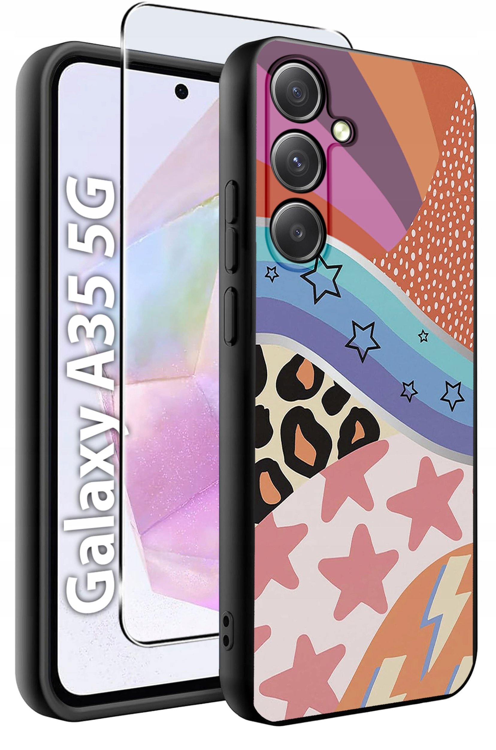 ETUI do Samsung A35 5G WZORY | SILIKONOWE MATT CASE + SZKŁO HARTOWANE 9H