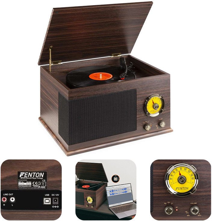 Gramofon Fenton Gramofon RP173 Vintage USB BT FM brązowy+ winyl one size
