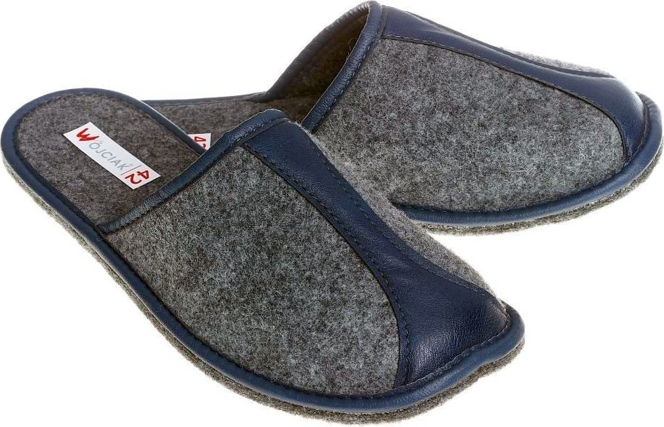 Wójciak Wygodne kapcie męskie z filcu pantofle z wstawką skóry pw283 granatowy 43