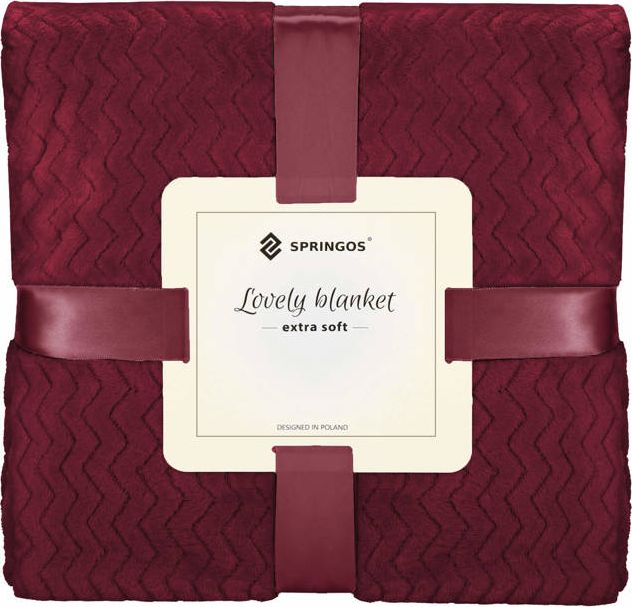 Springos Narzuta na łóżko, pled 160x200 cm tłoczony zygzak, dwustronny koc na kanapę bordowy UNIWERSALNY