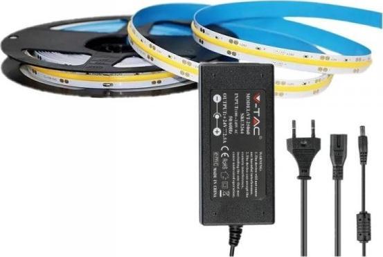 Taśma LED V-TAC Zestaw LED V-TAC Taśma 280LED/m COB 24V 10W/m Zasilacz 24V 60W (2654+3264) 6400K 800lm