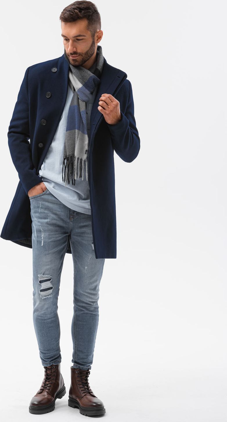Ombre Płaszcz męski C501 - granatowy L