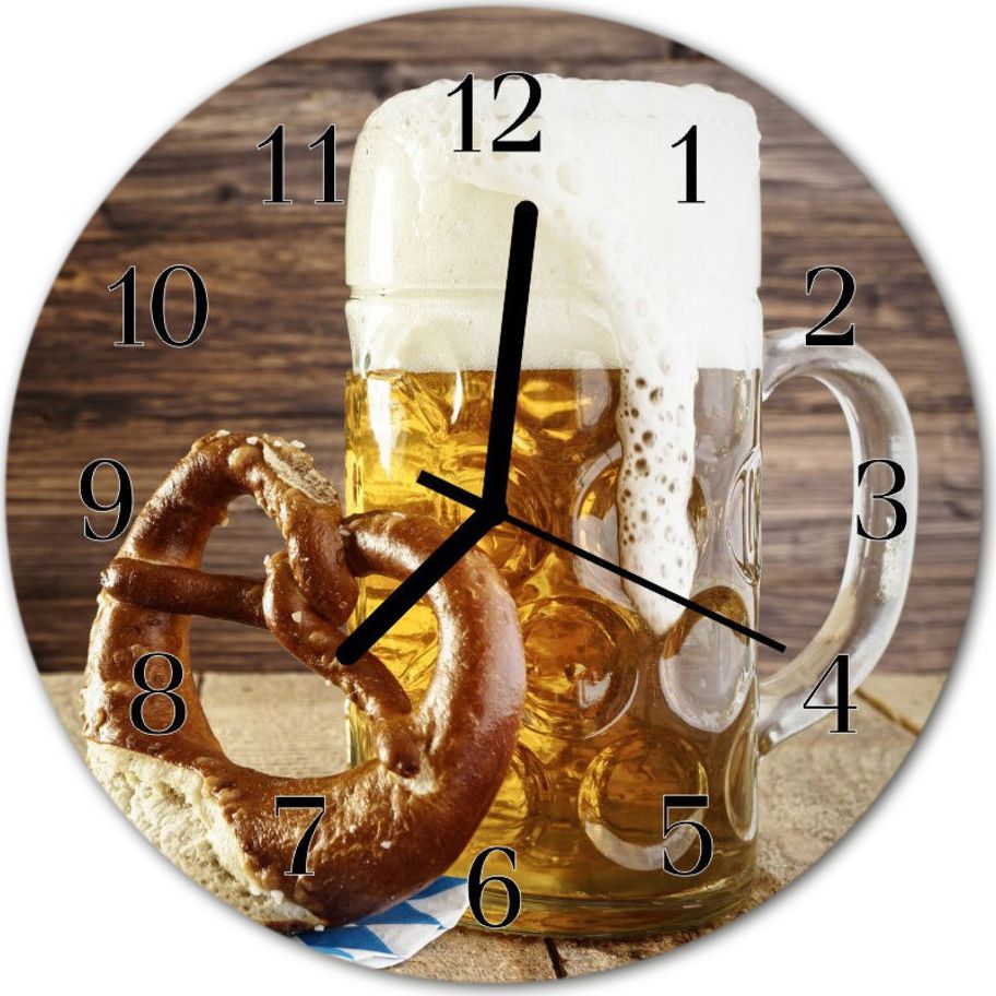Tulup Zegar na szkle na ścianę Okrągły Precel piwo fi 30 cm 53655760