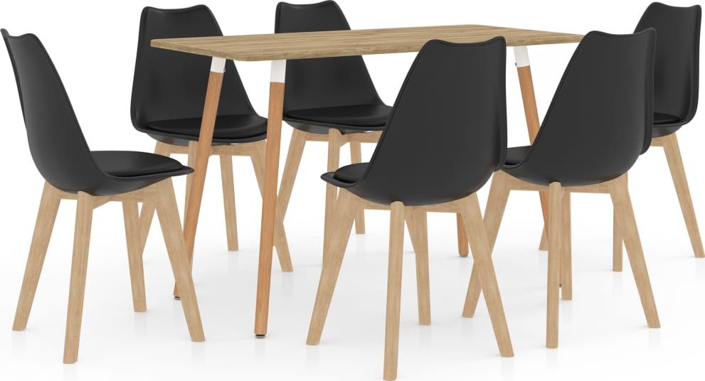 vidaXL 7-częściowy zestaw mebli jadalnianych, czarny