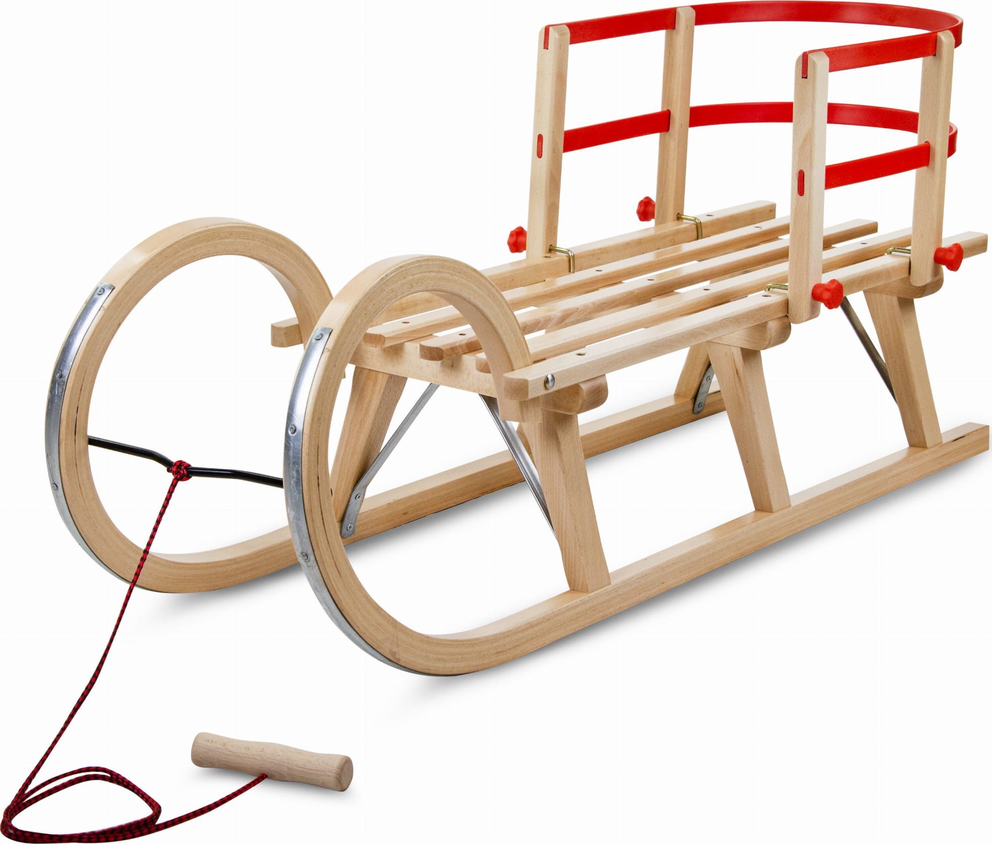 PrimeGarden SOLIDNE Sanki drewniane LUSSO z oparciem i sznurkiem