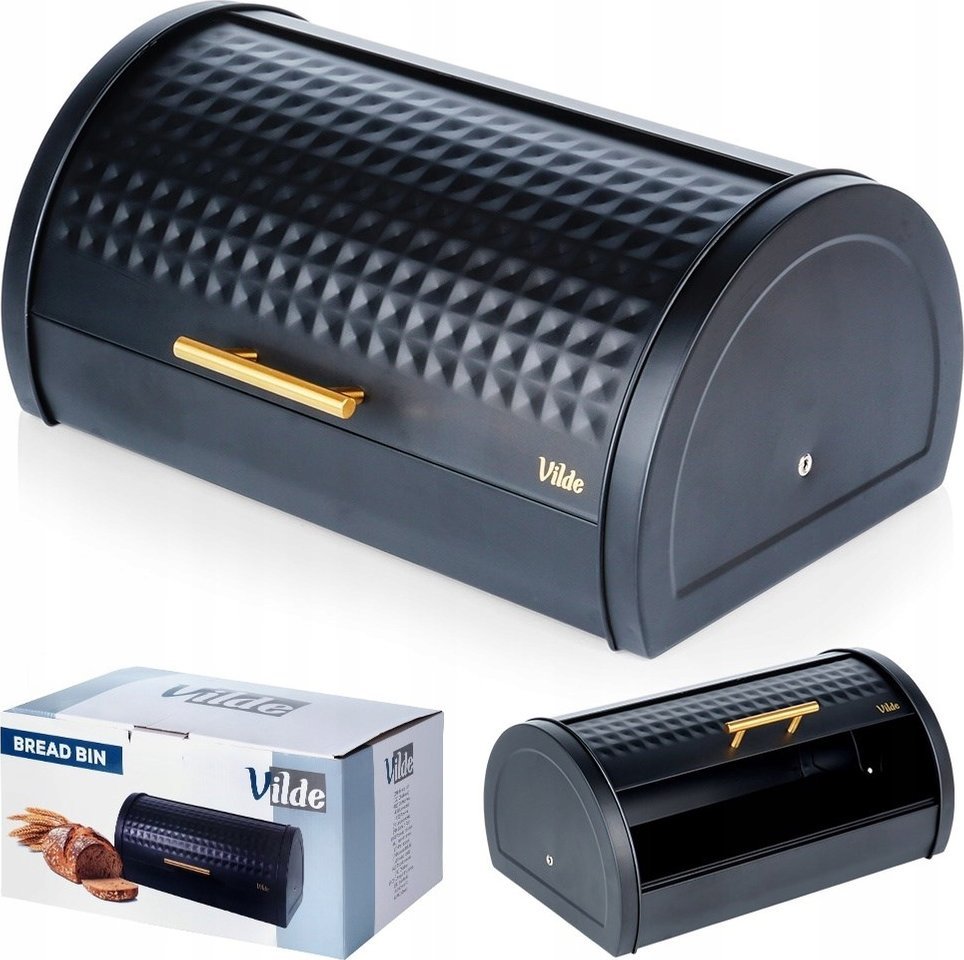 Chlebak Vilde Chlebak Pojemnik na Pieczywo Chleb Metalowy Czarny VILDE 38 x 28,5 x 18 cm