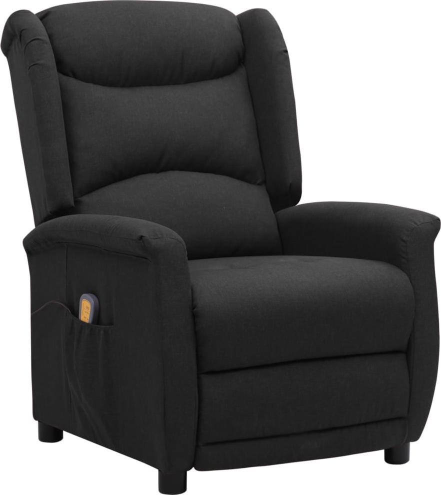 vidaXL Rozkładany fotel masujący, czarny, obity tkaniną