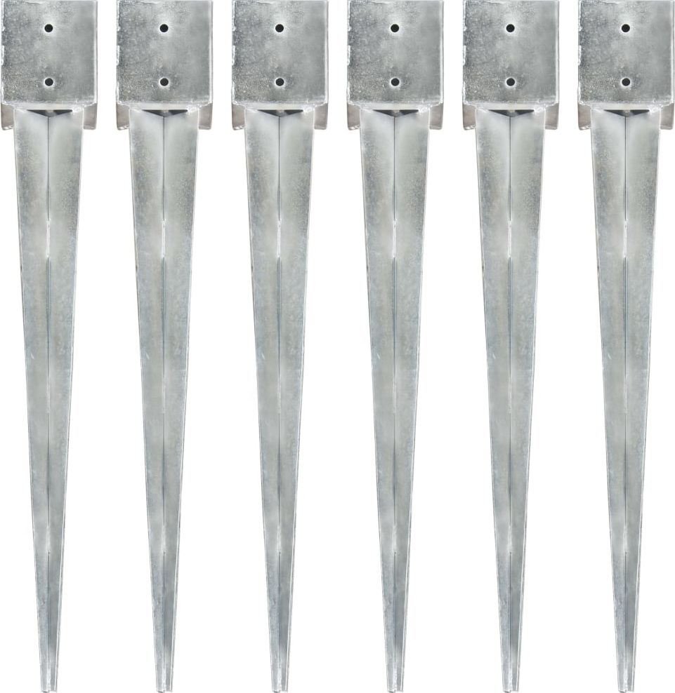 vidaXL Kołki gruntowe, 6 sztuk, srebrne, 12x12x89 cm, stal (145426)