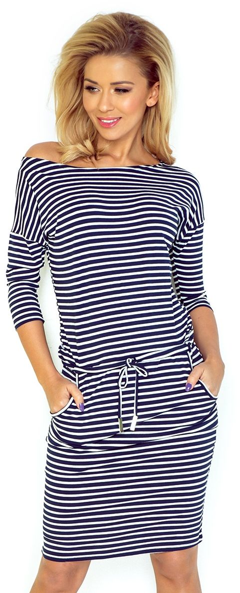 numoco Sukienka sportowa 13 granatowo-biała, gęste paseczki r. S