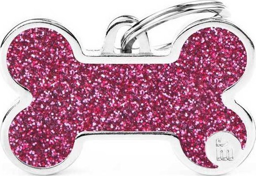 Zawieszka Adresówka Identyfikator z grawerem dla psa i kota duża kość różowa glitter