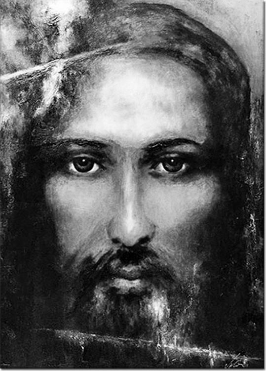 ART-POL Obraz olejny ręcznie malowany z Jezusem Chrystusem z Całunu Turyńskiego obraz czarno-biały 50x70 cm