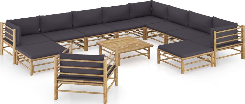 vidaXL 12-cz. zestaw mebli do ogrodu ciemnoszare poduszki bambus