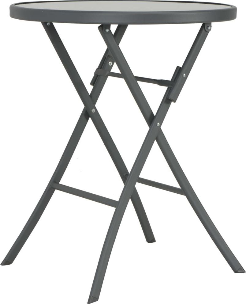 vidaXL Składany stół bistro, szary, 60 x 70 cm, szkło i stal