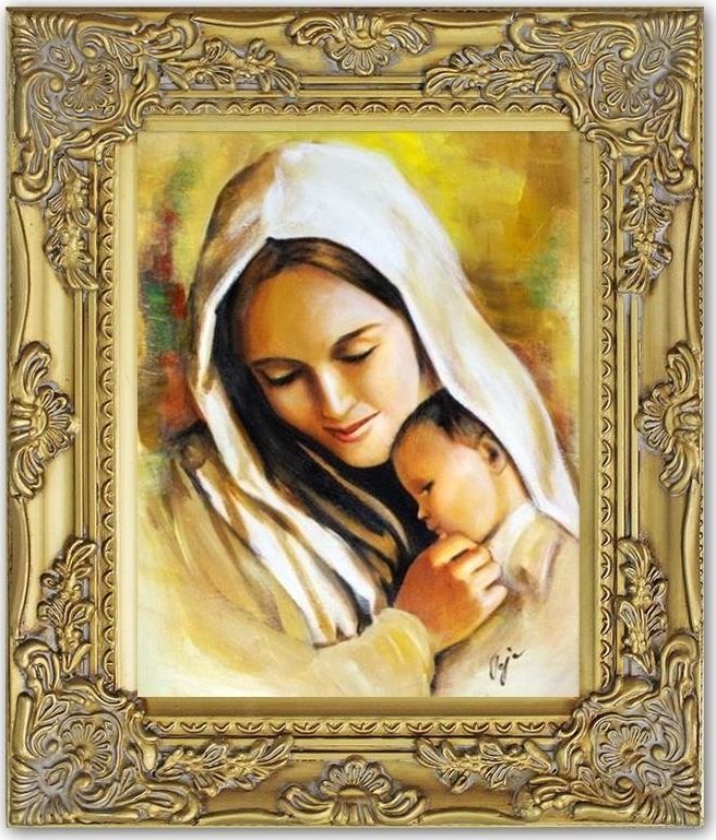 GO-BI Obraz - Maryja - olejny, ręcznie malowany 27x32cm