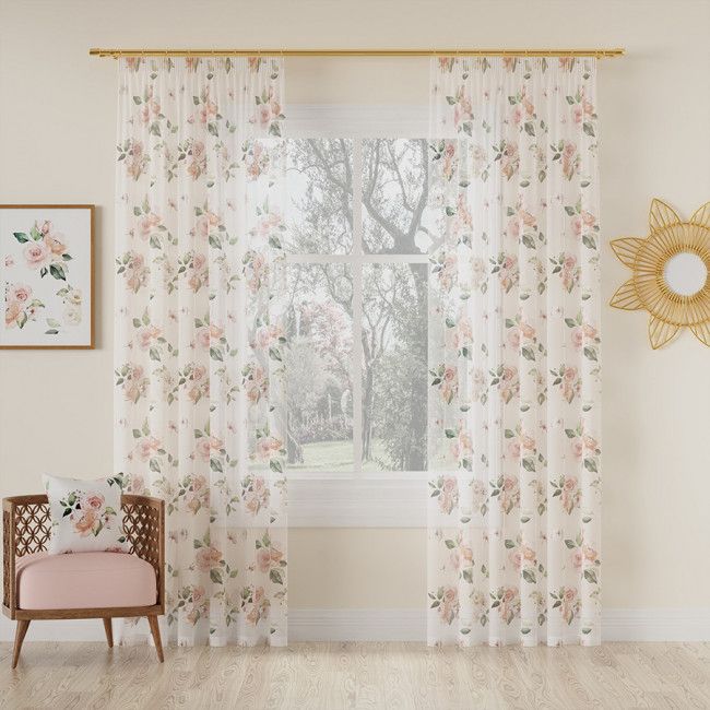 Markizeta Firanka WOAL, obcięta krajka 140cm, kolor różowy LANOSA