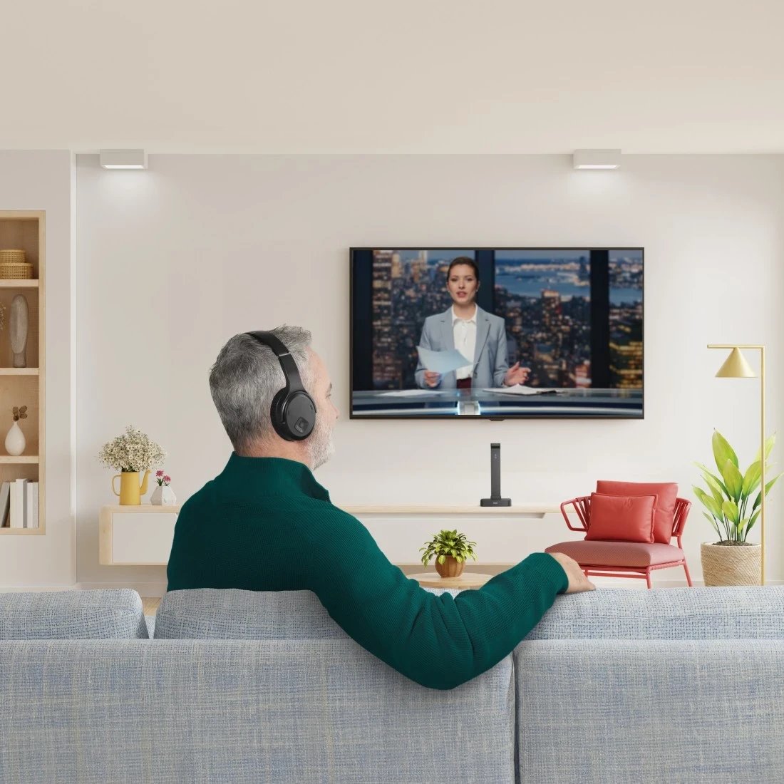 SŁUCHAWKI NAUSZNE BEZPRZEWODOWE ZE STACJĄ TV CZARNE