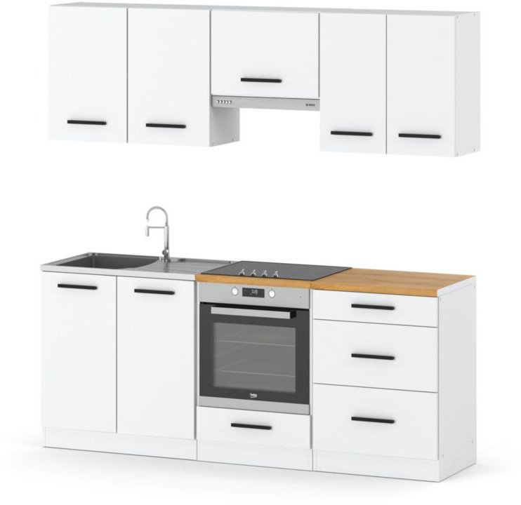 Kuchnia Biała Mat Nowoczesna Z Blatem Pojemna Modułowa Mini Mokka Full 2.0m