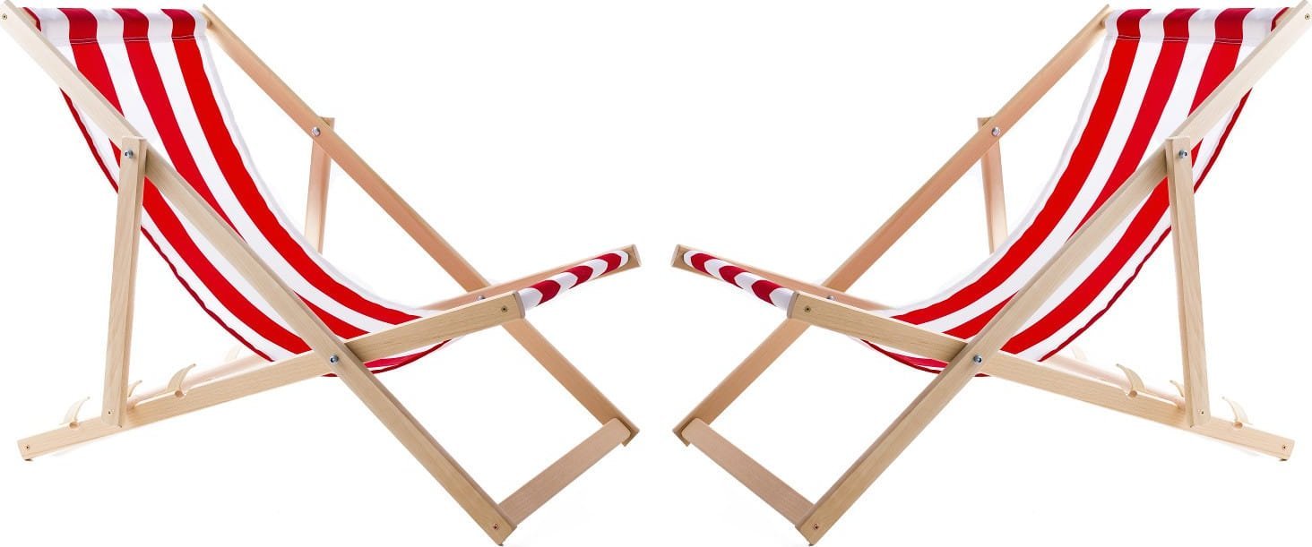 Zestaw 2 lezaków, czerwone pasy, zmontowany, Woodok