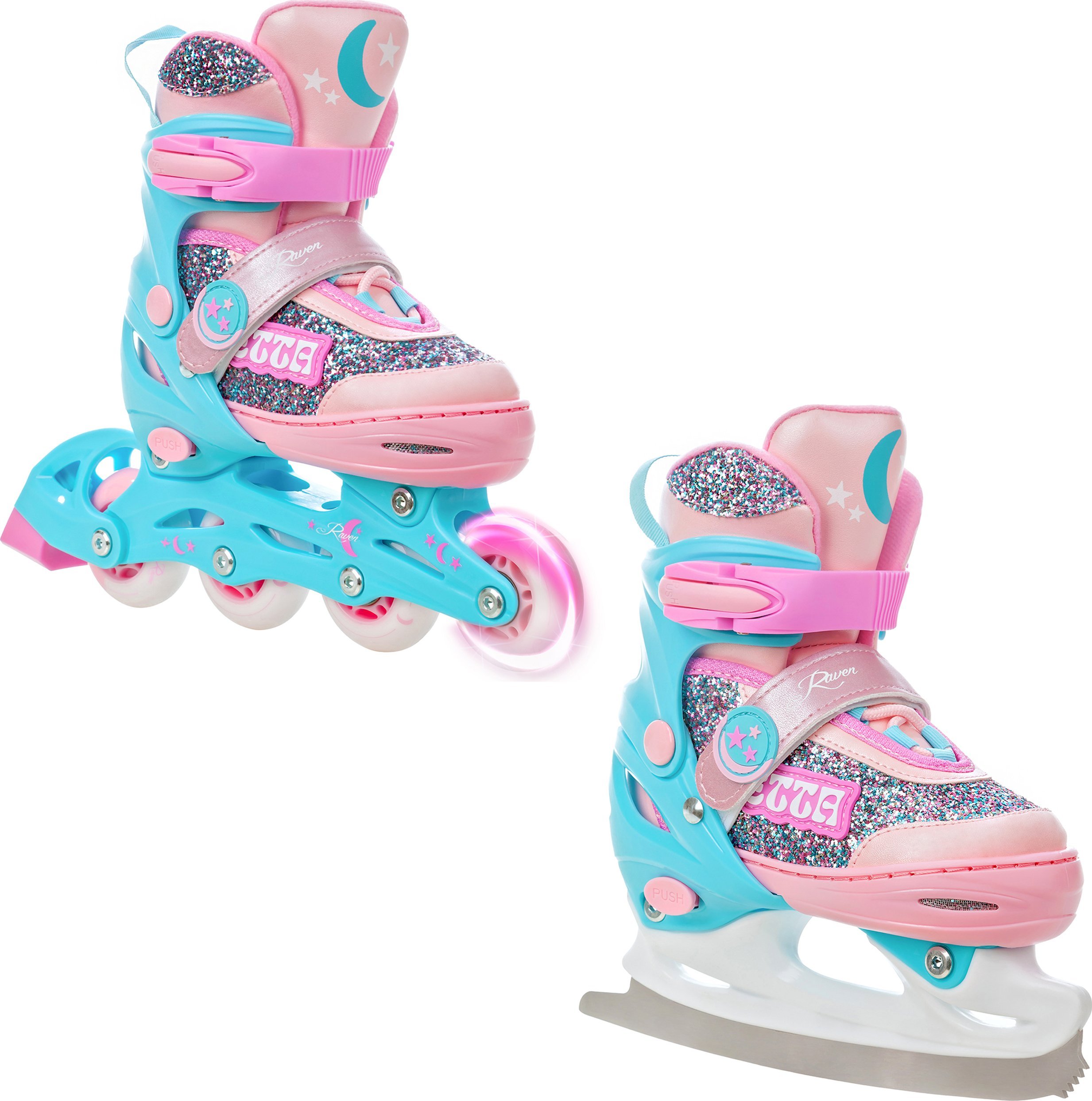 Rolki Raven Inlineskates Rolki Łyżwy figurowe 2w1 Regulowane RAVEN Etta 34-37 Kółka LED