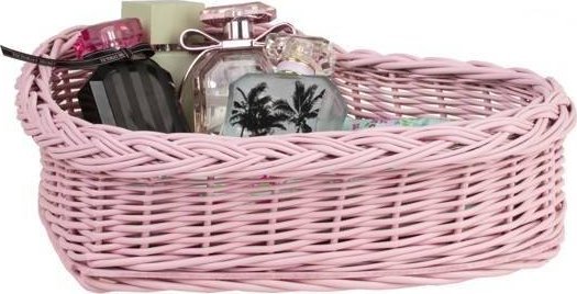 WickerPL Decor Wiklinowa Taca w kształcie Serca w kolorze Pudrowego Różu z Poduszką 38x28 H12 cm
