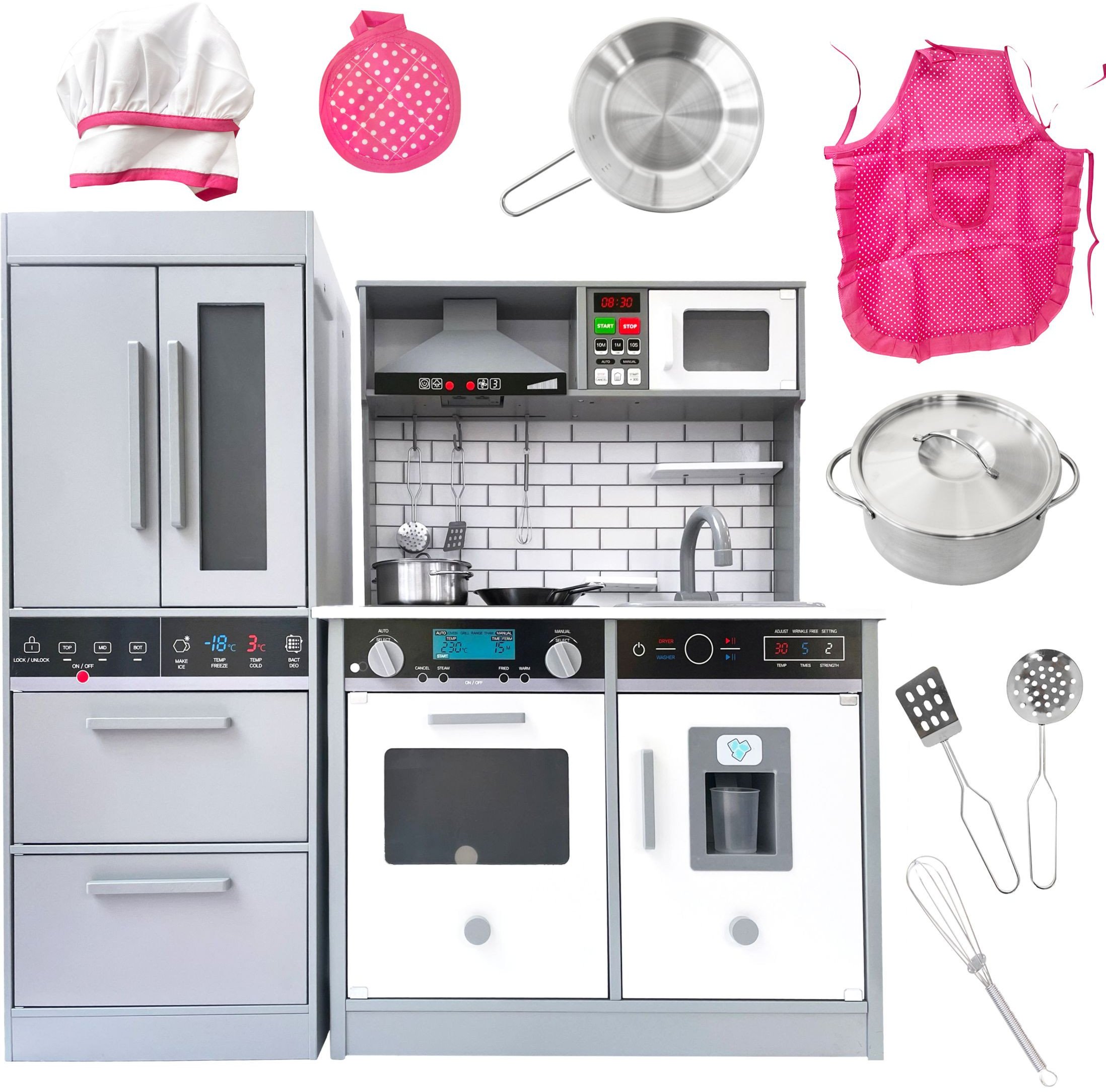 Drewniana nowoczesna Kuchnia dla dzieci Cook'N'Roll z dużą lodówką