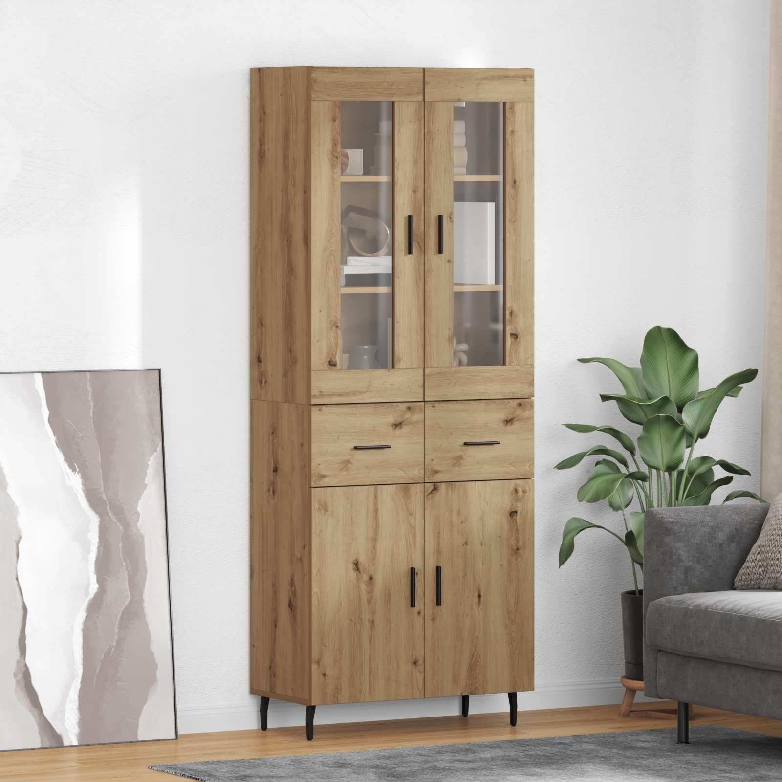 vidaXL Highboard 2 pcs Dąb rzemieślniczy Drewno inżynieryjne i szkło