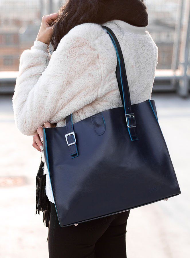 DAN-A Skórzana torebka damska granatowa DAN-A T353A