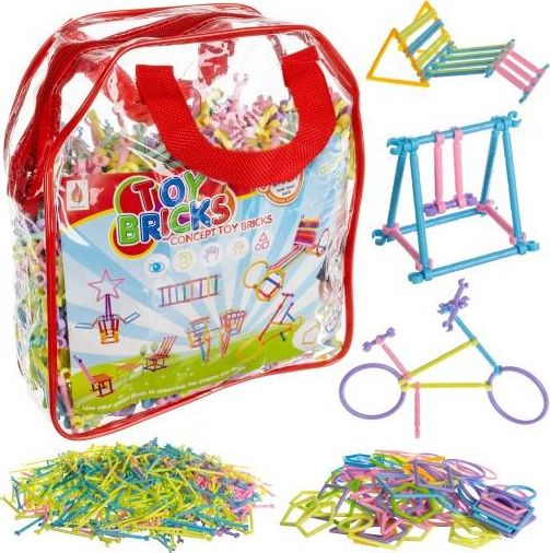 Klocki Konstrukcyjne Słomki Patyczki Zestaw 1000 Elementów