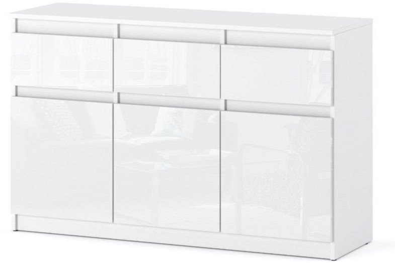 Komoda Biała Połysk Do Salonu 120cm Oleksa 3 Szuflady Szafka Nowoczesna Rtv