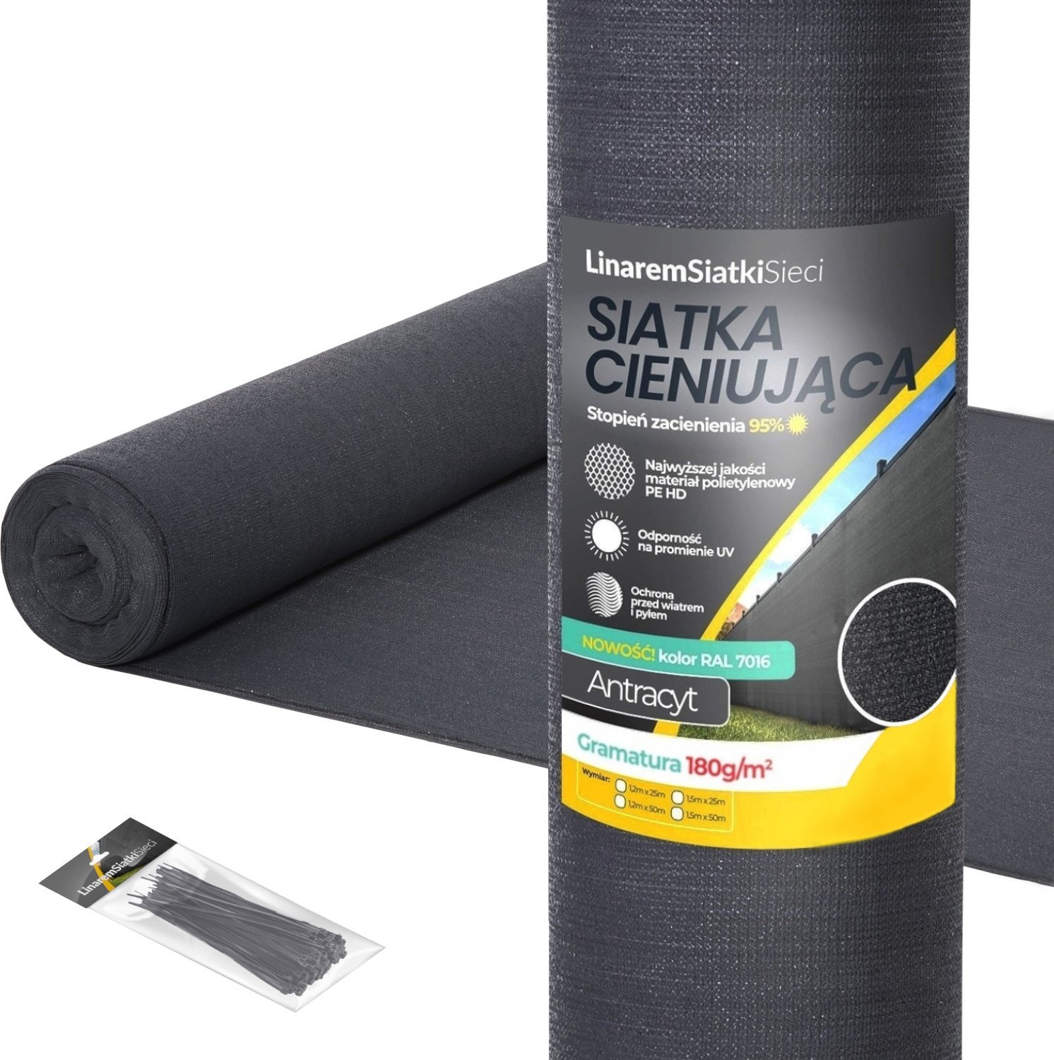 Linarem SiatkiSieci SIATKA CIENIUJĄCA 95% OSŁONA 1,8x25m ANTRACYT MASKUJĄCA NA OGRODZENIE PŁOT