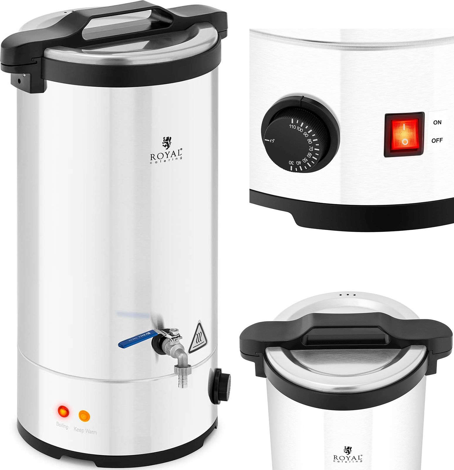 Royal Catering Kocioł warzelny zacierny do produkcji piwa ze stali nierdzewnej 30-110C 2500 W 30 l Kocioł warzelny zacierny do produkcji piwa ze stali