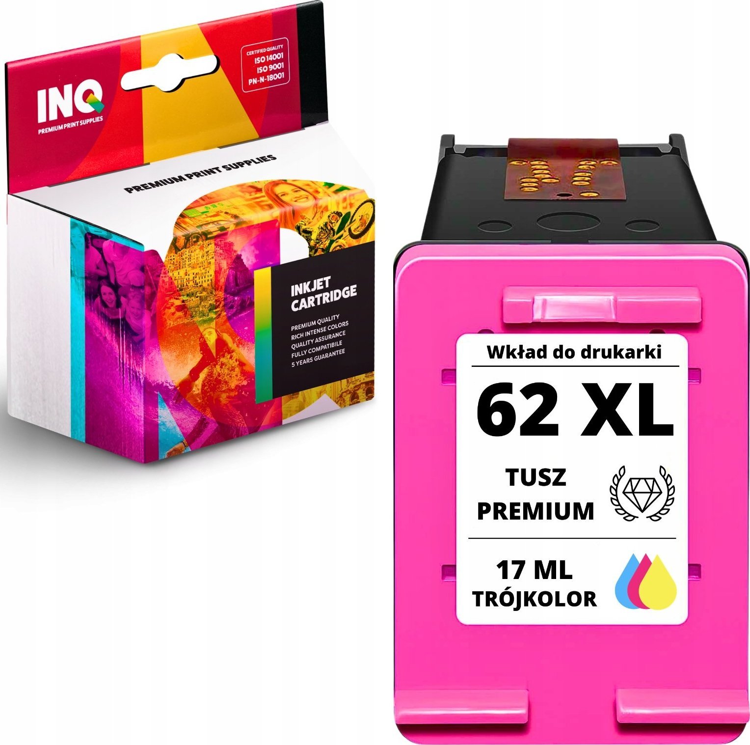 Tusz INQ Tusz do HP 62 kolor XL zamiennik 18 ML = POWIĘKSZONA POJEMNOŚĆ O 400%