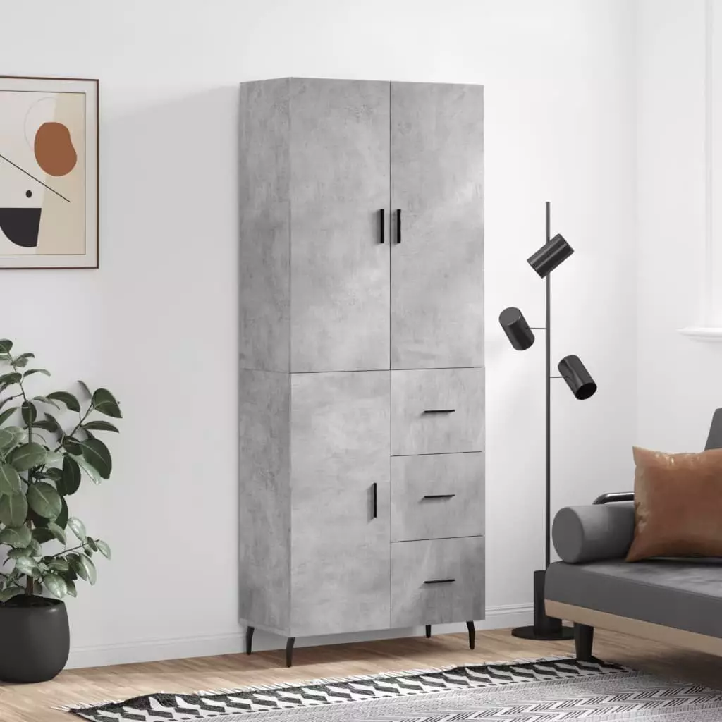 vidaXL Witrynka, szarość betonu 69,5x34x180 cm materiał drewnopochodny