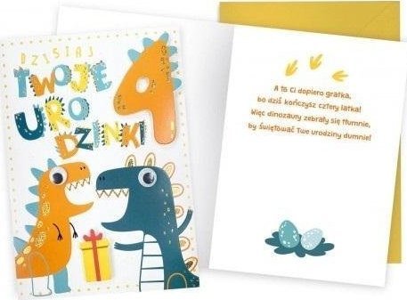 KUKARTKA Karnet Urodziny 4 dinozaury
