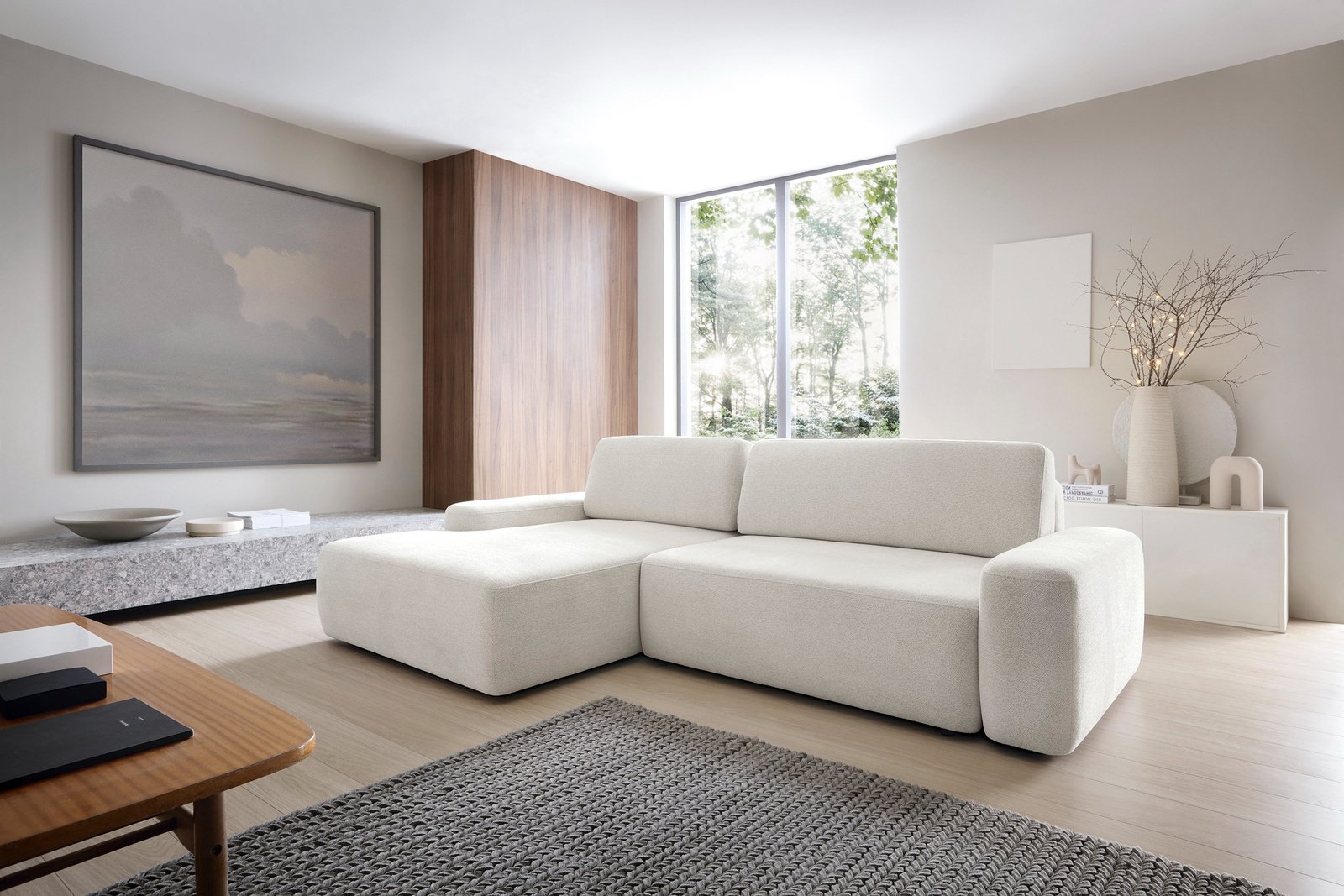 Narożnik OLMI M lewostronny Raven 22 ecru kremowy styl soft