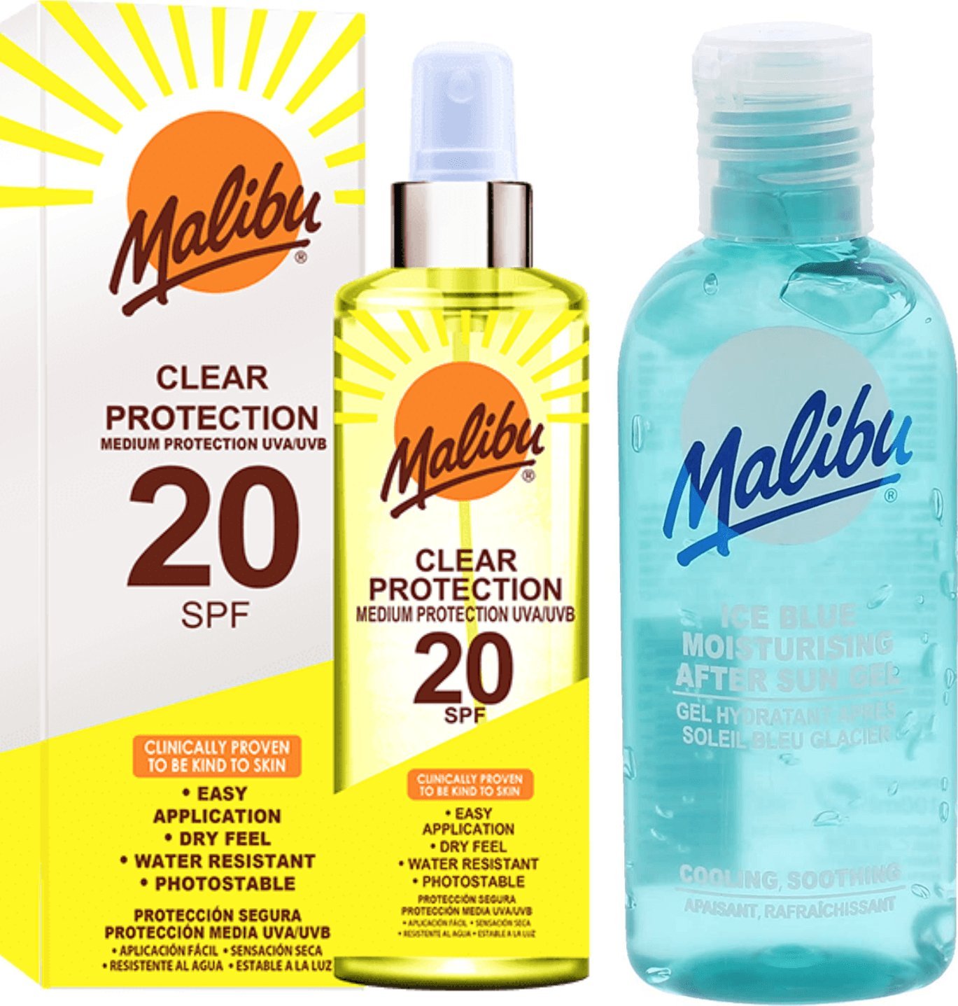 Malibu Malibu SPF20 Przezroczysty Spray + Żel Po Opalaniu 100ml