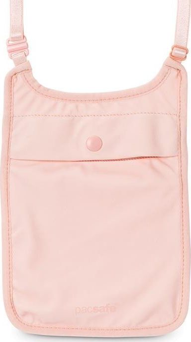 Pacsafe Portfel damski antykradzieżowy na karty i gotówkę na szyję Pacsafe Coversafe S75 Różowy uniwersalny
