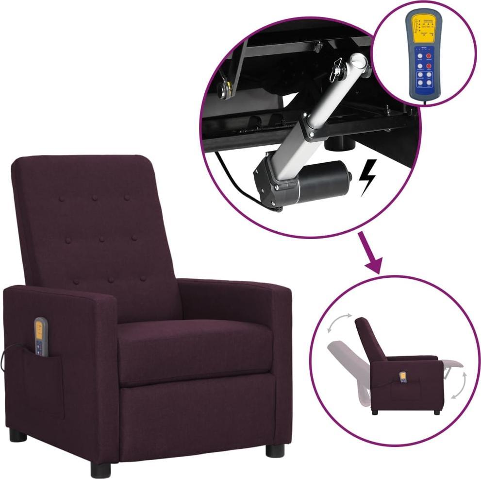 vidaXL Rozkładany fotel masujący, podnoszony, fioletowy, tkanina