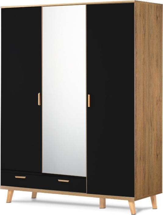 Konsimo Szafa 3-drzwiowa Lustro skandynawska czarna FRISK