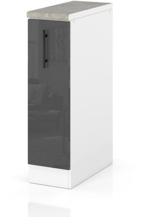 Szafka Kuchenna Stojąca Z Blatem Modułowa 15cm Spremium Szary Połysk