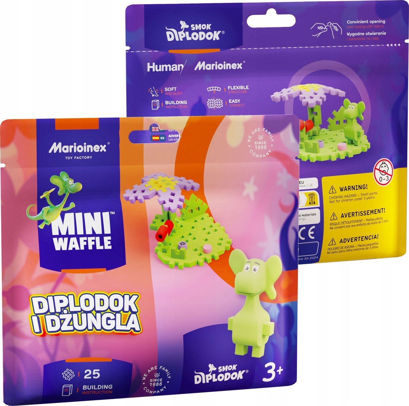 Marioinex Marioinex Smok Diplodok i Dżungla klocki wafle mini konstrukcyjne, 25 el