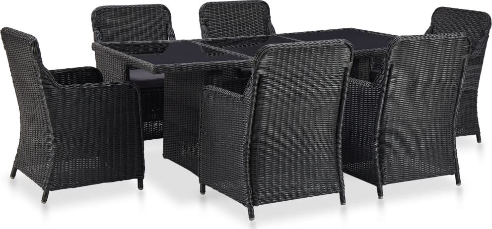 vidaXL 7-częściowy zestaw mebli ogrodowych, polirattan, czarny