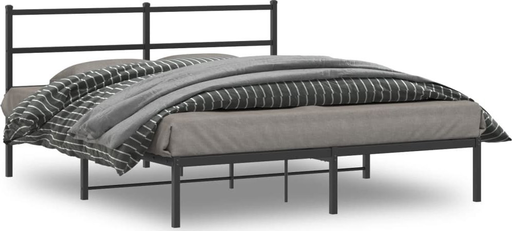 vidaXL vidaXL Metalowa rama łóżka z wezgłowiem, czarna, 150x200 cm