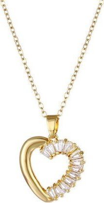 OTIEN Naszyjnik złoty celebrytka serce pół na pół cyrkonie stal chirurgiczna