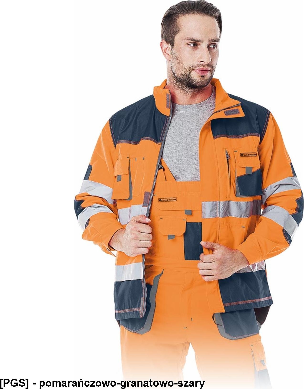 R.E.I.S. LH-FMNX-J - OSTRZEGAWCZA BLUZA OCHRONNA - pomarańczowo-granatowo-szary 2XL