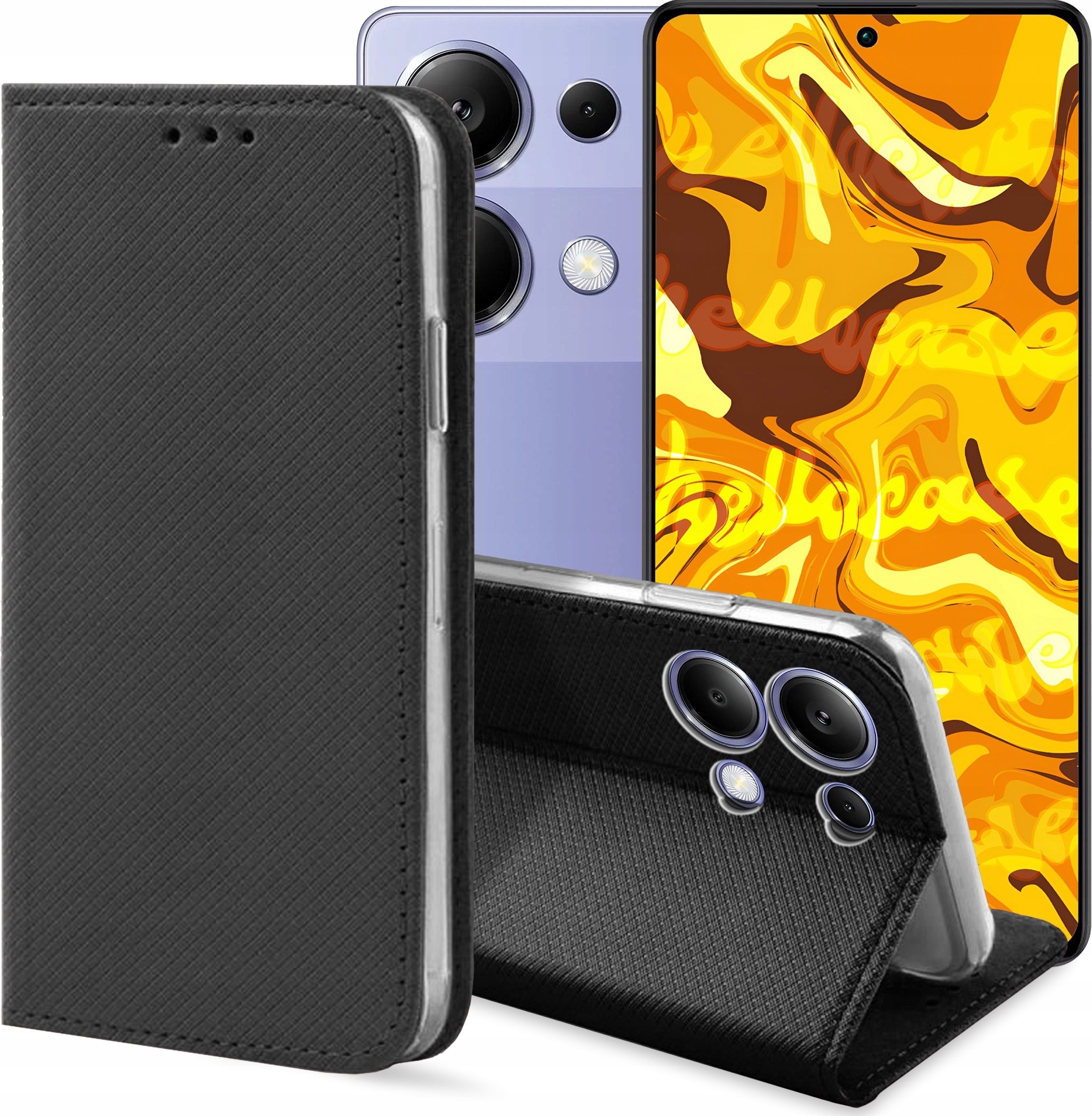 Hello Case ETUI Z KLAPKĄ DO Redmi Note 13 Pro 4G / Poco M6 Pro CZARNE MAGNETYCZNE CASE