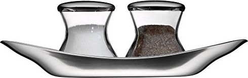 WMF Zestaw rozsiewacza Wagenfeld, elementy Max i Moritz 3, z płytką szklaną do pieprzniczki z kontrolą soli, matową stal nierdzewną Cromargan można my