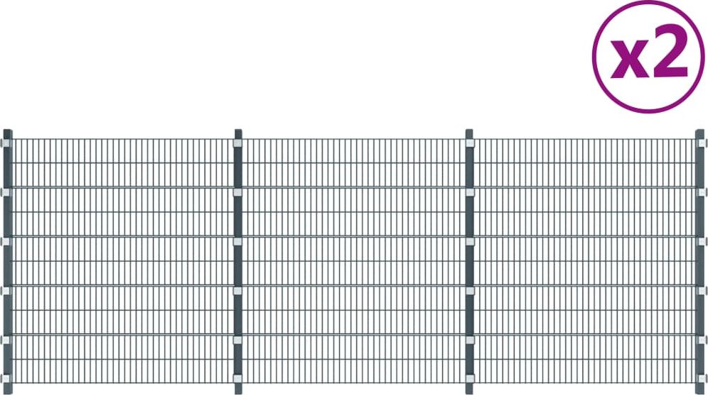 vidaXL Panele ogrodzeniowe, 2 szt., żelazo, łącznie 12 m, antracytowe